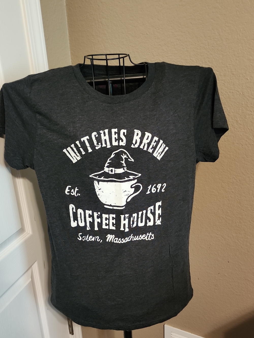 Crazy Dog T-Shirts Charcoal Gray Witches Brew Coffee House Tee